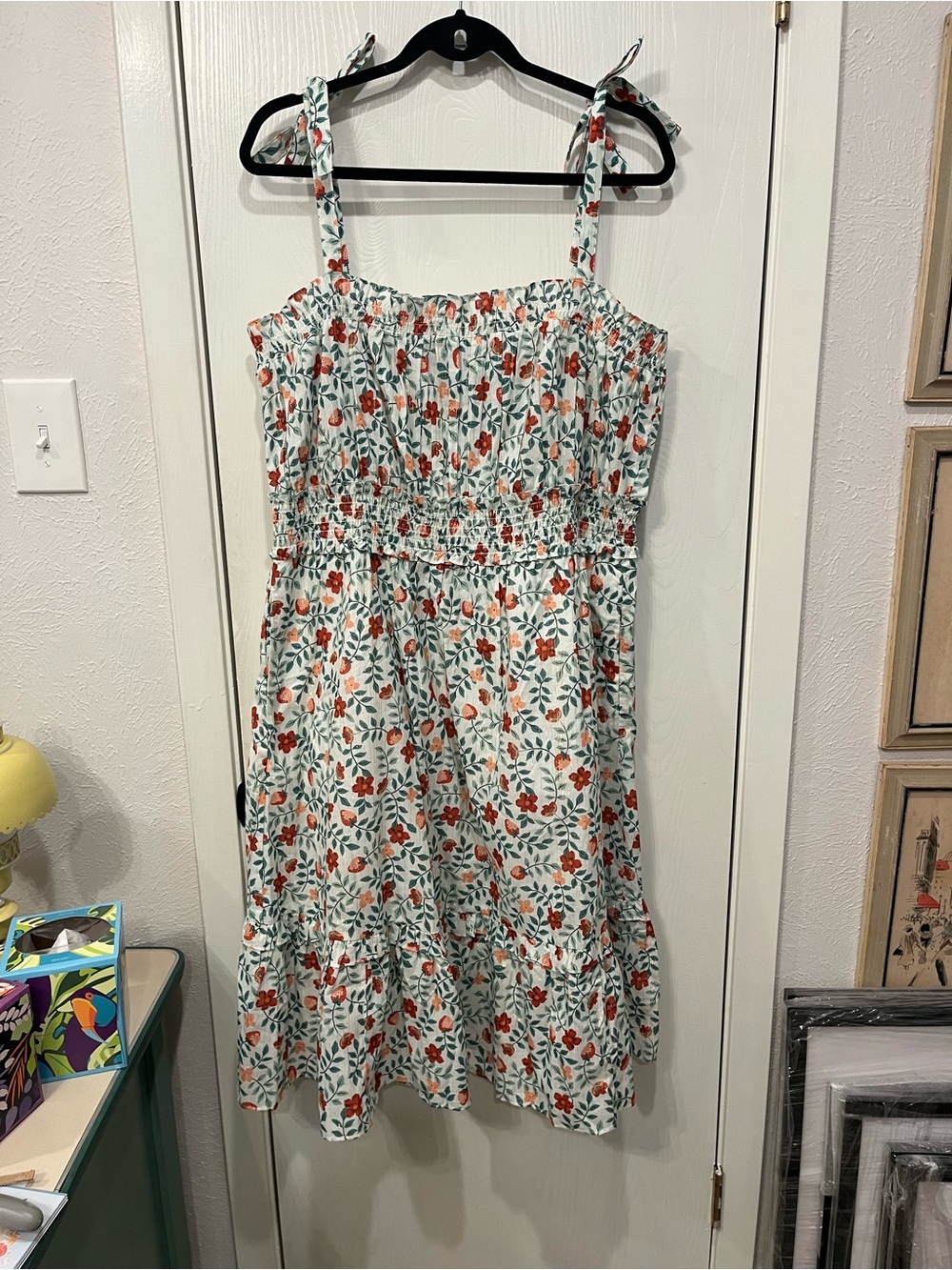 NWT New Draper James Taylor Smocked Waist Cotton Sundress Size XXL Strawberry